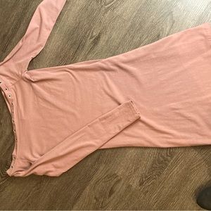 Pink body con dress. Off the shoulder with grommet detail front and back.